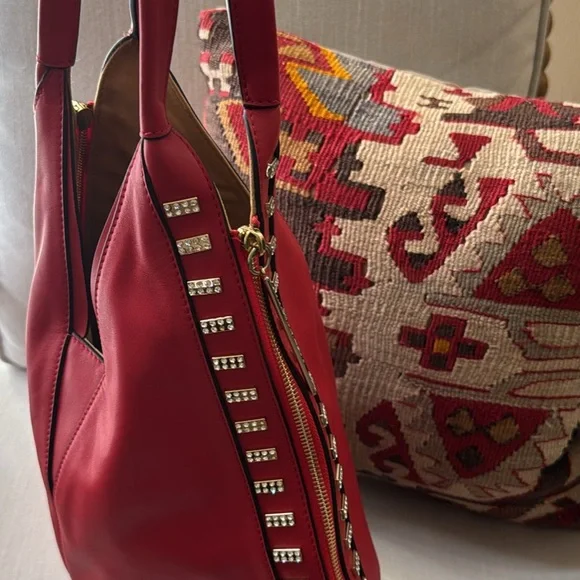 NEW Red Studded Leather Hobo Bag - Picture 4 of 6